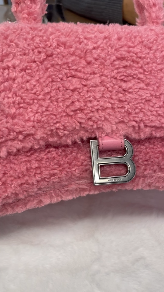 Balenciaga Hourglass Furry Shoulder/Crossbody Bag Size S(Bottom