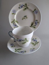 Shelley Blue Poppy Trio - Cup, Saucer & Side Plate 