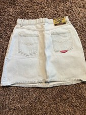 Vintage 90s No Excuses Femme Fatale Light Wash Button Front Denim Mini Skirt