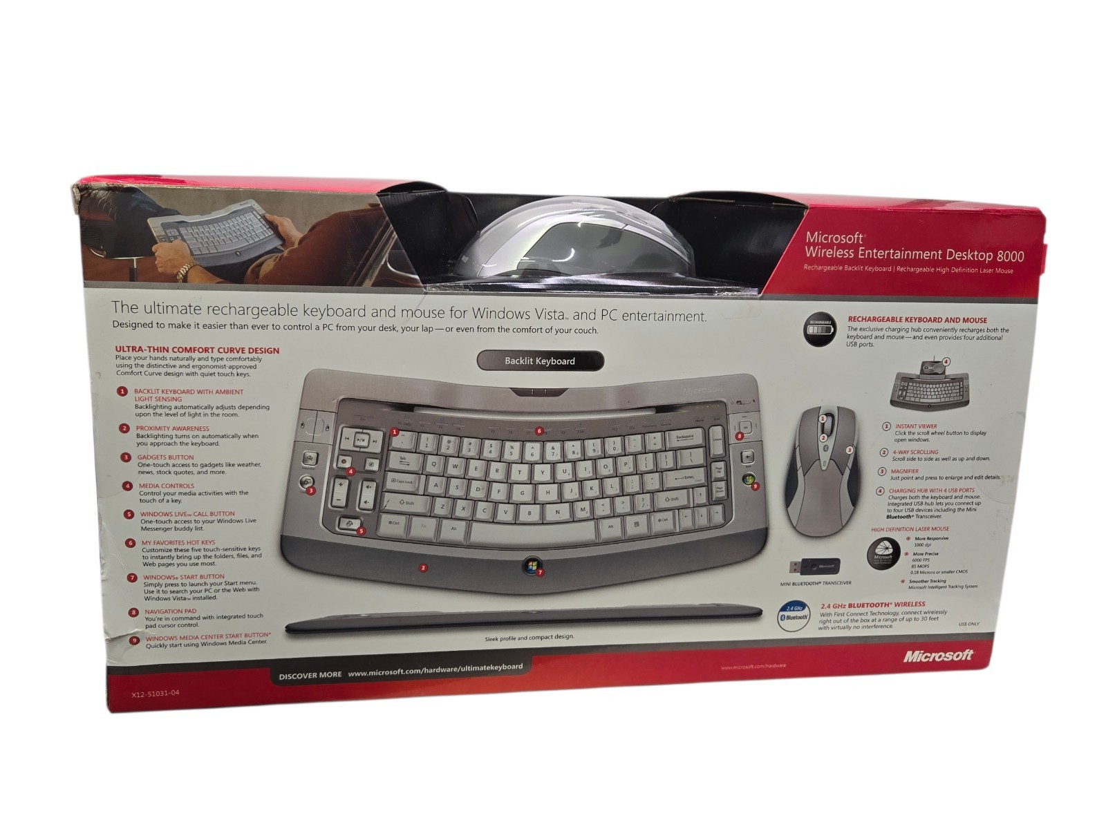 Microsoft Wireless Entertainment Desktop 8000 Keyboard BACKL