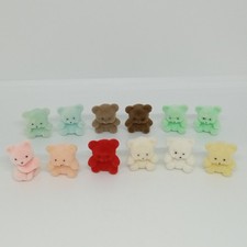 Lot 12 Mini Flocked Blue Brown Green Pink Red White Yellow Fuzzy Craft Bears 1"