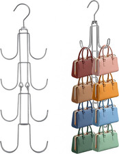 2 Pack Purse Organizer for Closet, 4-Tier Hanging Bag Holder, Silver Metal Close
