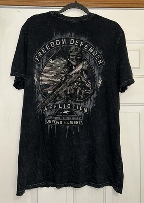Affliction Freedom Defender Liberty Black Premium Y2K Tee T-Shirt Mens Size XL