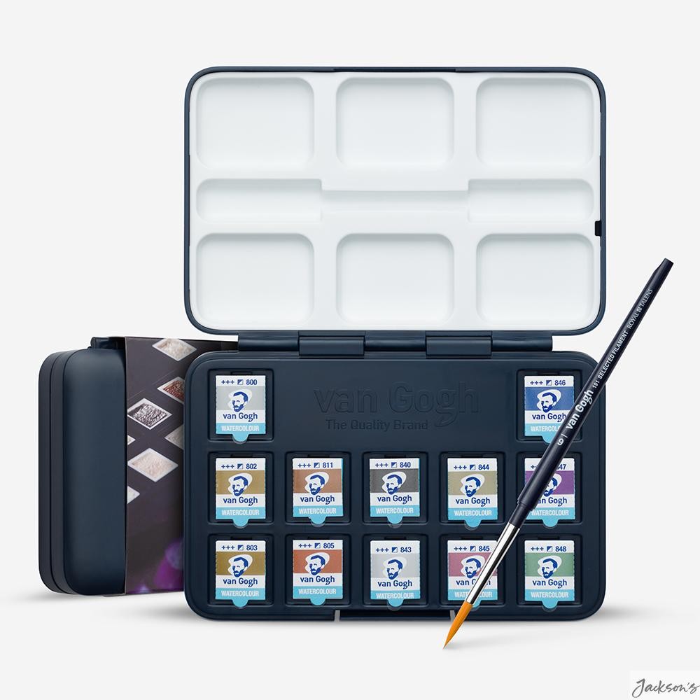 Royal Talens Van Gogh Watercolour Paint Half Pans 12 Set Pocket Box En Plein Air