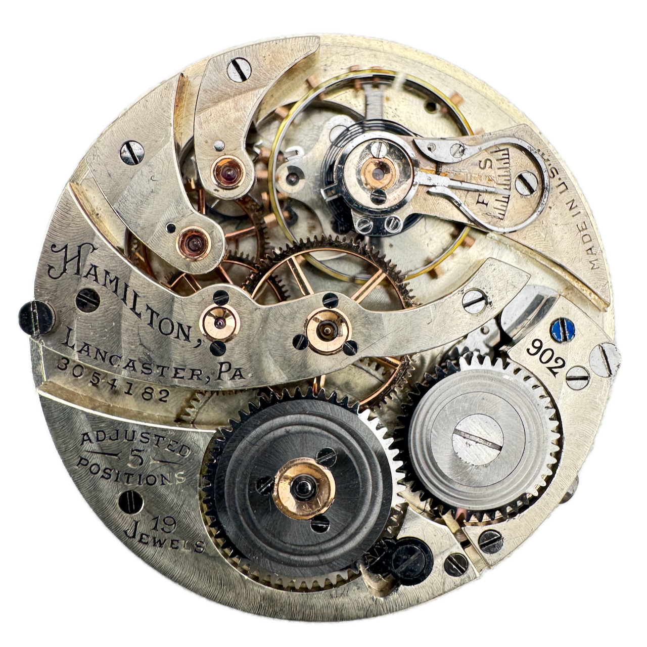 Vintage 12s 1926 Hamilton 19 Jewel Mechanical Pocket Watch Movement 902 USA