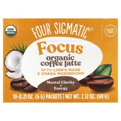 Focus, Organic Coffee Latte with Lion's Mane & Chaga Mushrooms, 10 Packets, 0.21
