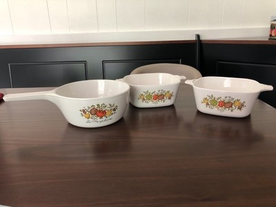 Corning Ware Spice of Life Pyrex 1 1/2 pt Sauce Pan P82B & 2 P43B Petite Pans