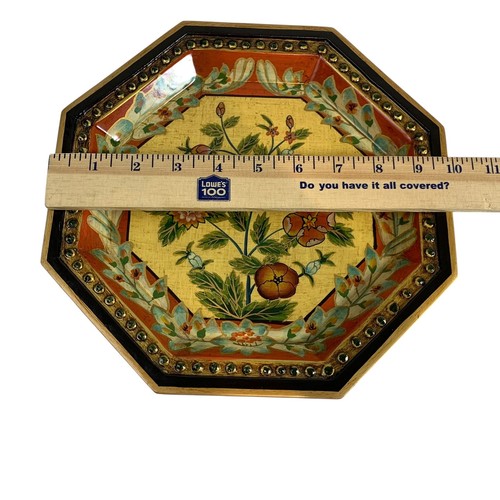 Vintage Oriental Accent Chinoiserie Style Octagon Floral Lacquer Wall Plaque - Picture 5 of 5