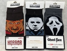 3 Pack! Michael Myers + Freddy + Ghost Face Animigos Bioworld Horror Socks- New!