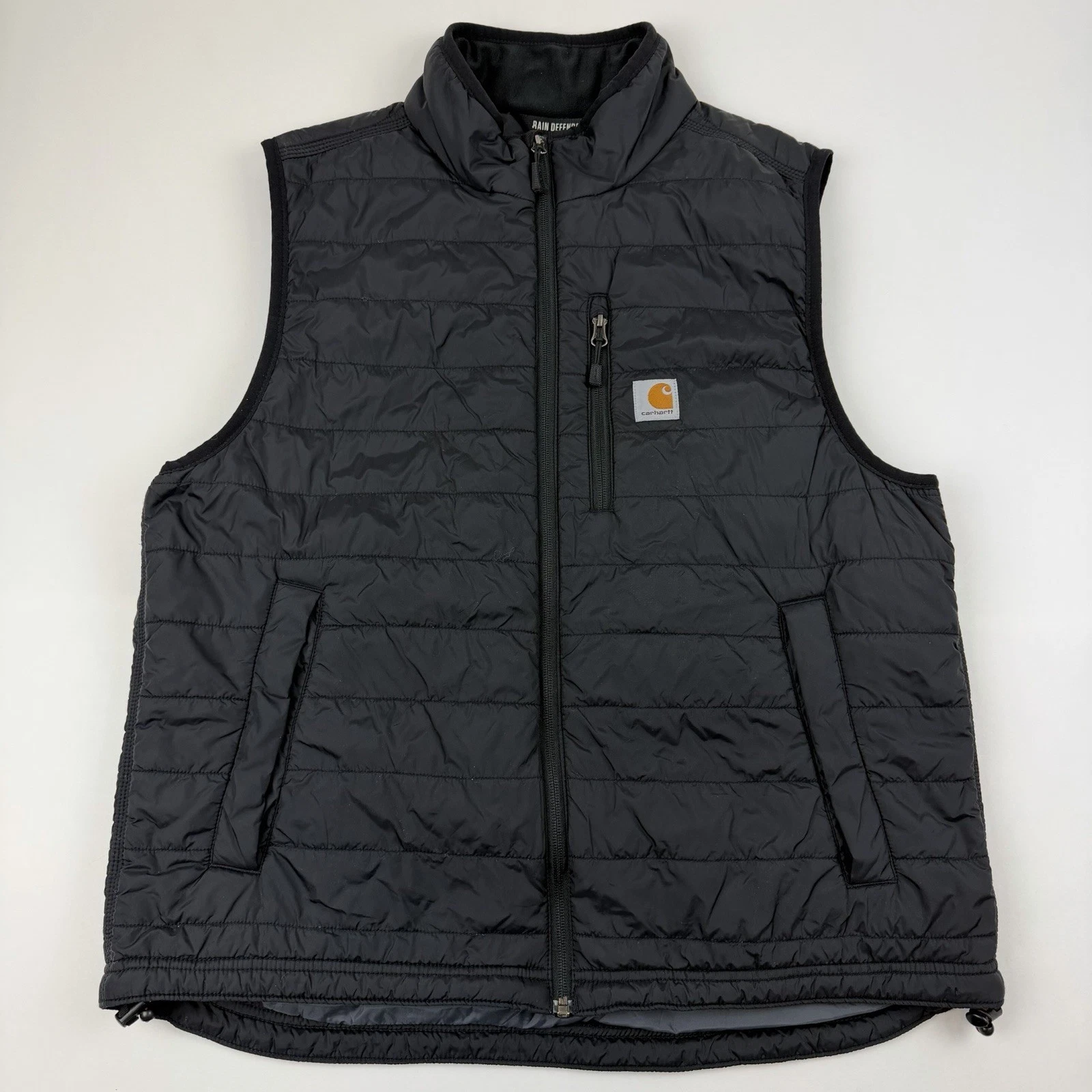 Carhartt Men's Large Black Puffer Insulated Vest Full Zip Logo 102286