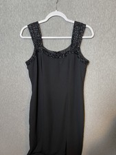 Marianna Black Beaded Cocktail Dress Women's Size 10 Sleeveless Sheath Midi