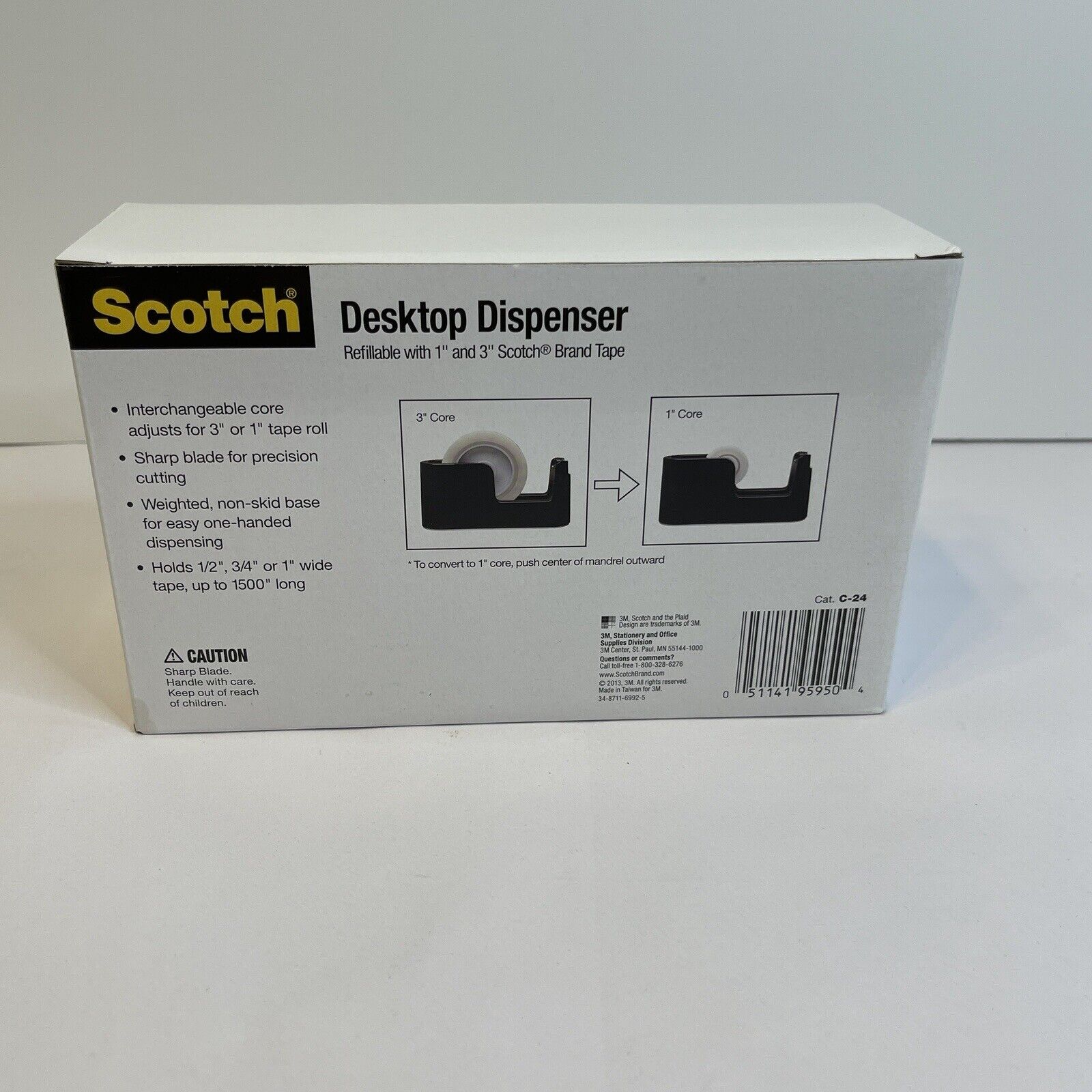 Scotch Heavy Duty Weighted Desktop Tape Dispenser, 3 Core, Plastic, Black