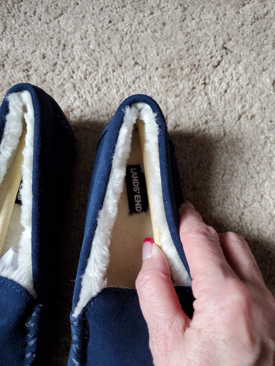 Lands End Womens Wicked Good Navy Blue Venetian Slippers Size 7