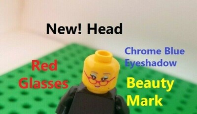 Lego Head Red Glasses Chrome Blue Eyeshadow Groovy Girl Boy Fierce Beauty Mark