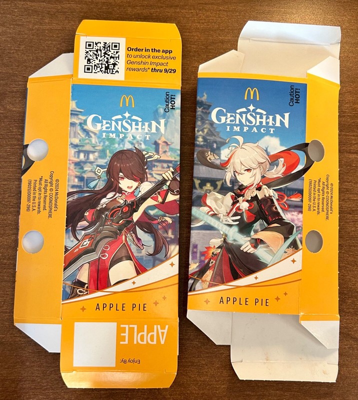 2024 Genshin Impact x McDonald's Collab Apple Pie Box Kazuha Beidou - Lot of 2