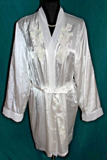 LINEA DONATELLA White satin BrIDAL robe L/XL Embroidery Sequins Attached Tie
