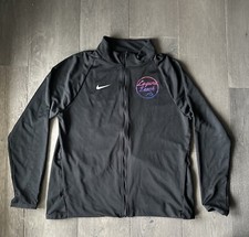 Nike Dri-Fit Jacket Womens Large Black White Swoosh Gym Athletic Track Full Zip