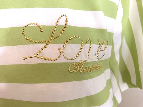 NWT LOVE MOSCHINO STRIPE WHITE/GREEN LOGO SHORT SLEEVE TOP SIZE US 6/IT 42 $349 - Picture 5 of 10