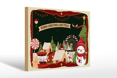 Holzschild Weihnachten WARM CHRISTMAS GREETINGS Deko Schild wooden sign 30x20cm