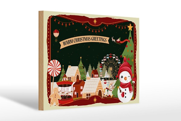Holzschild Weihnachten Warm Christmas Greetings Deko Schild Wooden Sign 30X20Cm-image