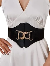 Women's Snake Buckle Faux Leather Elastic Wide Belt Corset Top