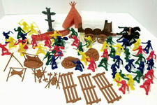Vintage Cowboys Play Set In Bag Wagon Canoe Horses Warriors Huge Large Set