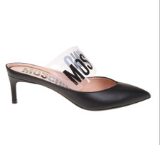 MOSCHINO Logo mules Transparent PVC band insert with logo print NWT