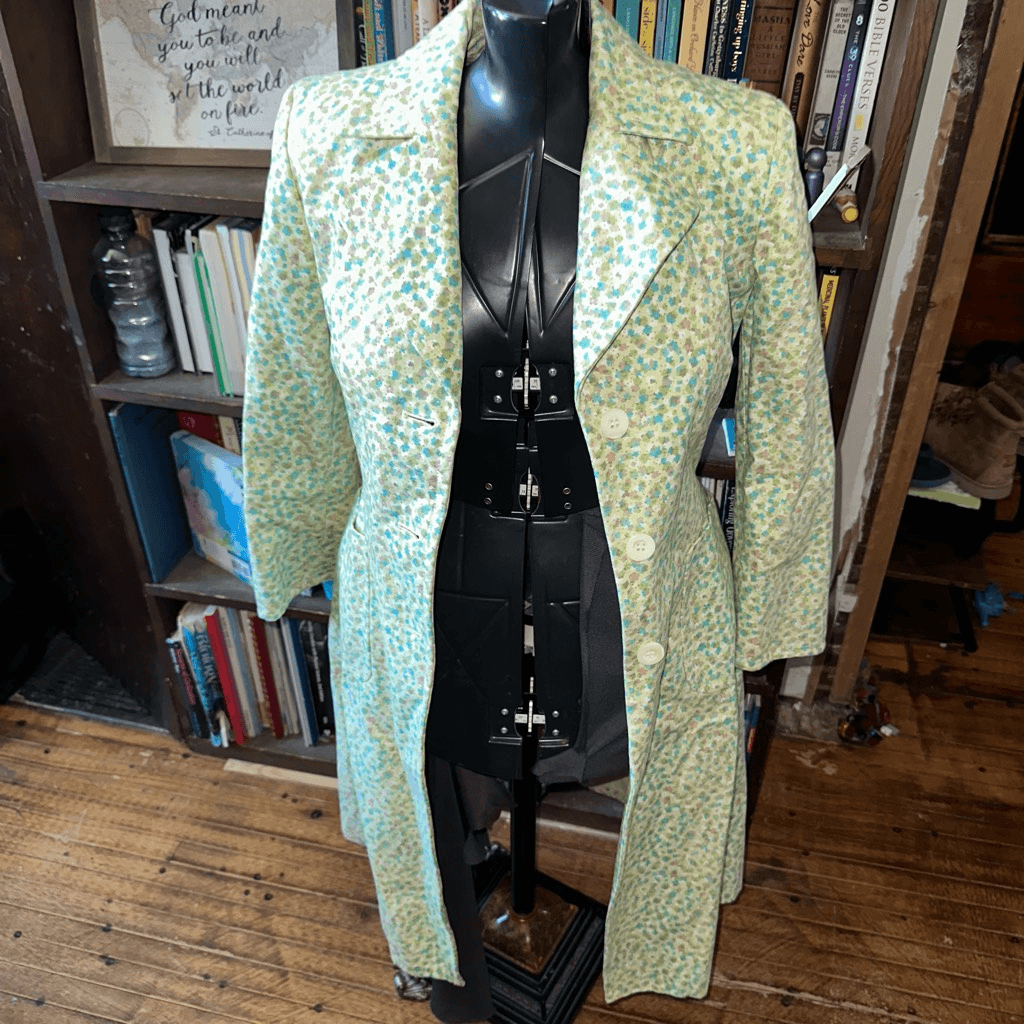 Express green & yellow vintage floral s belted trench coat