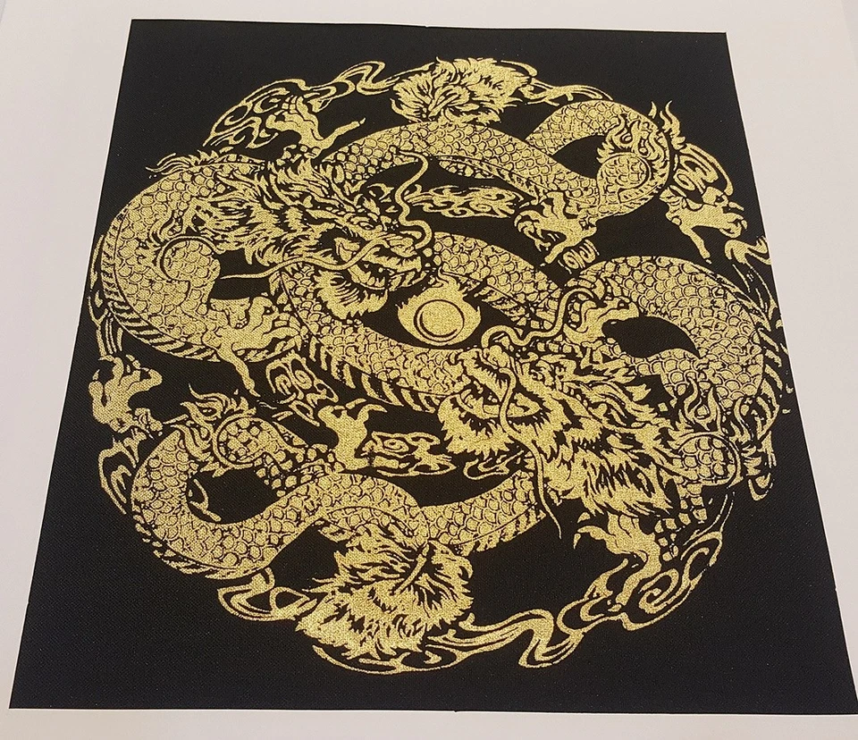 Black Thai Art Silk Painting Poster Print 2 Gold Dragon Animal Asian Home Decor - Image 4 of 4