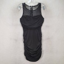 Forever 21 Womens Dress Size S Black Stretch Ruched Mesh Sheer Cut Out Club Mini