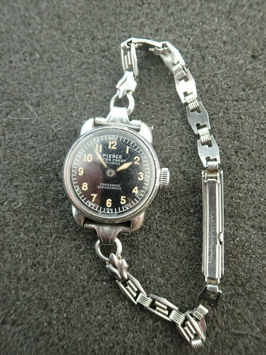 VINTAGE LADIES PIERCE PARASHOCK WRISTWATCH WITH BLACK LUMINOUS