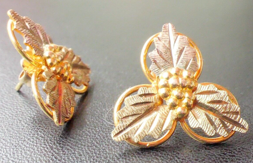 Landstrom Vintage Black Hills Gold 10K Tri-Tone Gold Grape Cluster Earrings 16mm - Picture 5 of 22