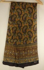 Vintage Club 7 Echo Paisley Long Scarf Sash Neck Oblong Green Navy Gold 53"x10"