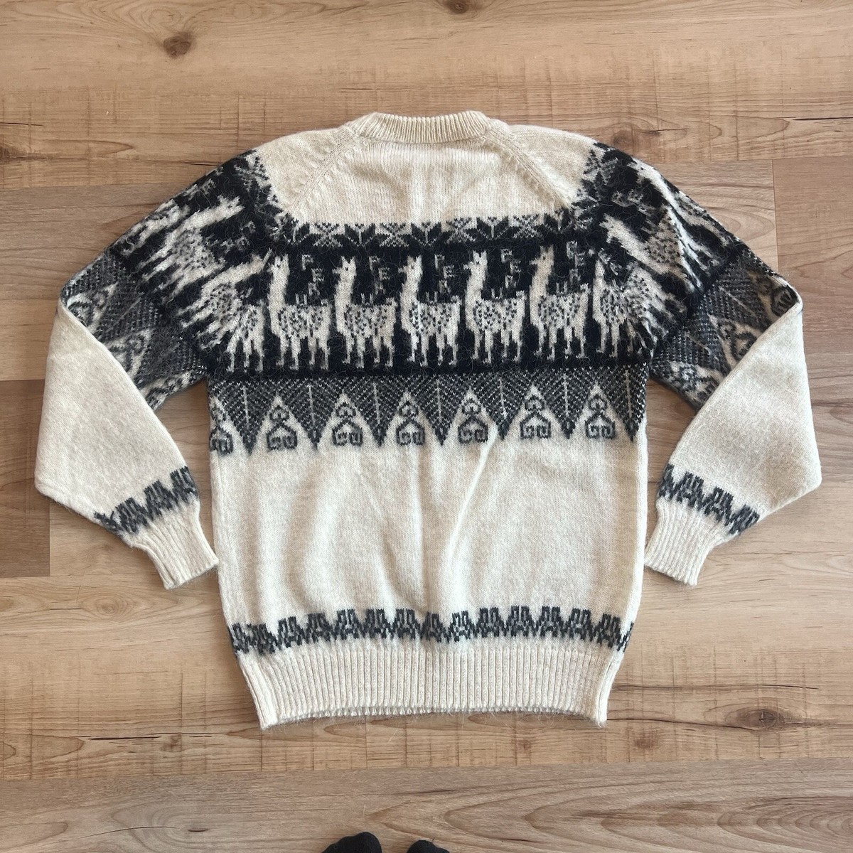 Peru Baby Alpaca Sweater Handmade Fair Isle Unisex Black