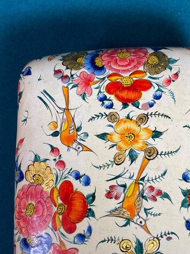 Vtg PAPER MACHE Wood Lacquer Kashmir India Hand Painted Trinket Box Floral Large - Picture 7 of 18