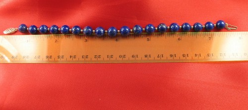 Natural 8mm Lapis Lazuli Beads; 14k Yellow Gold Clasp & 14k 2.5mm Beads Bracelet - Picture 3 of 12