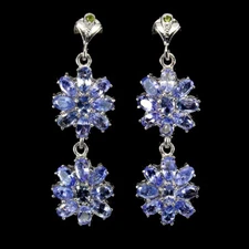 925 Sterling Silver Earrings Oval Tanzanite Chrome Diopside Gemstone Jewelry