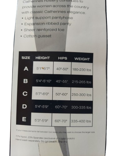 Catherines Light Support Pantyhose Jet Black Size D - Picture 3 of 3