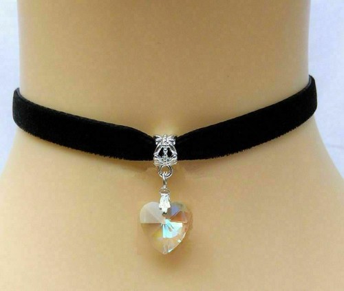 Ladies Retro Black Chocker Choker Velvet Heart Collar Necklace Fashion Girls - Picture 10 of 10