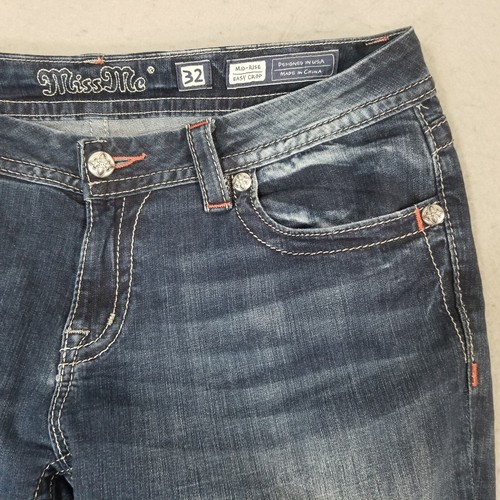 miss me jeans women's 32 mid rise easy crop blue stretch denim pants 36x29 - Picture 4 of 13