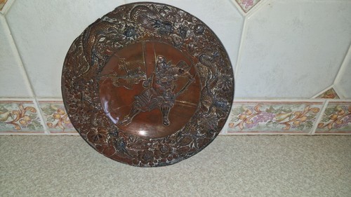 ANTIQUE HEAVY 19TH CENTURY JAPANESE SAMURAI & DRAGONS COPPER CHARGER - Picture 4 of 9