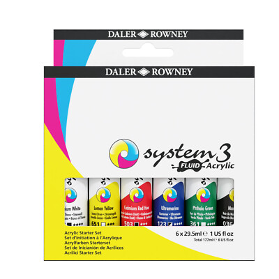 Daler Rowney System 3 Fluid Acryl Starterset 6 x 29,5 ml Tuben