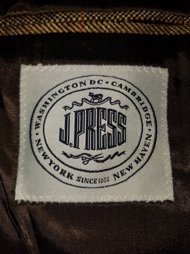 Chaqueta Blazer Abrigo Deportivo 42R J Press 100% Seda Tweed Marrón Naranja Azul Cuadros - Imagen 8 de 10