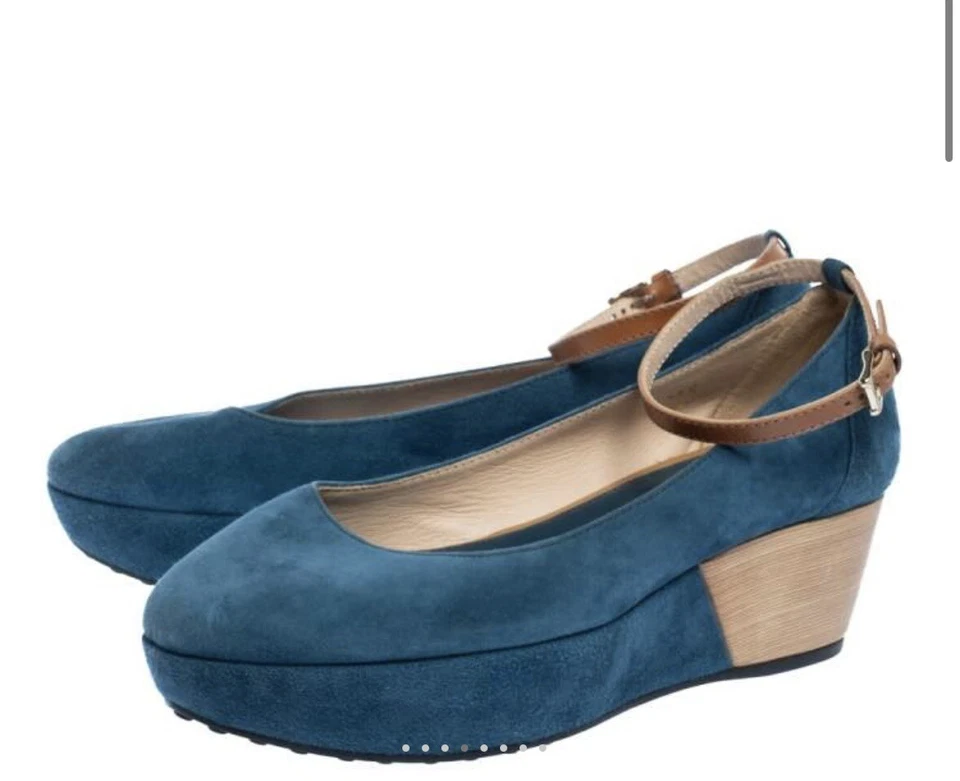 Zapatos de salón Tod's de gamuza azul con correa al tobillo plataforma cuña talla 37,5. ¡Cómodo! Foto 4 de 4