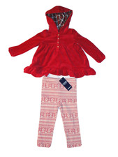 New Chaps Dress Tunic Legging Set Hooded Top Pants 18 M Red Valentine Toddler