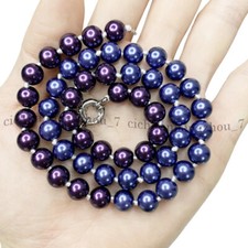 8/10/12mm Blue Purple South Sea Shell Pearl Round Beads Necklace 14-48 inch