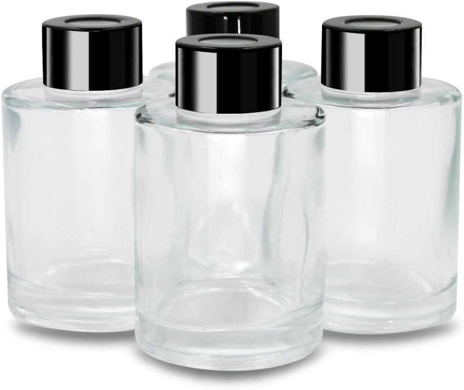 Reed Diffuser Bottles with Black Caps Refillable Glass Diffuser Bottles Set of 4-image