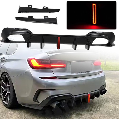 Rear Bumper Diffuser Lip w/Light Gloss Black For BMW G20 M340i PRE-LCI 2019-22 - Picture 2 of 13