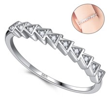Solid 925 Genuine Sterling Silver Triangle Cubic Zirconia Ring Size 6 7 8 Ladies