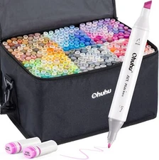 Ohuhu 320 Colors- Chisel & Fine Double Tipped Alcohol Art Markers Refillable Ink